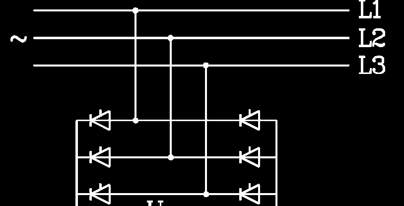 Erreger-Gleichrichter (B6C) Sechspulsige Gleichrichtung über B6C-Thyristor-Gleichrichterbrücke aus dem Drehstromnetz L1, L2, L3 Netz Gesteuerter Brückengleichrichter: Variabler Zündwinkel 0 180 : U f
