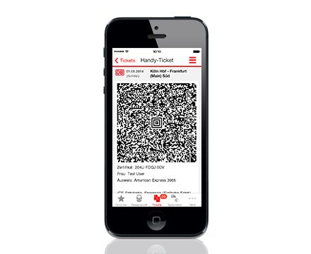 Fahrkartenkauf mit der Bahn-App. Möglichkeit: Kauf einer digitalen Fahrkarte, die Handy-Ticket genannt wird (auch wenn sie z.b.