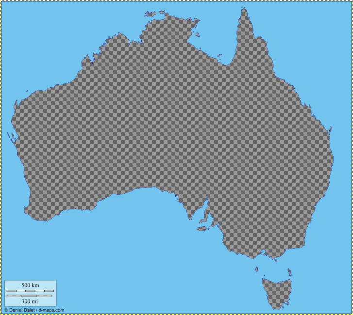 Mit der Option Nach Farbe auswählen - Bildbereiche mit ähnlichen Farben auswählen kann man auch schnell eine Karte von Australien transparent machen.