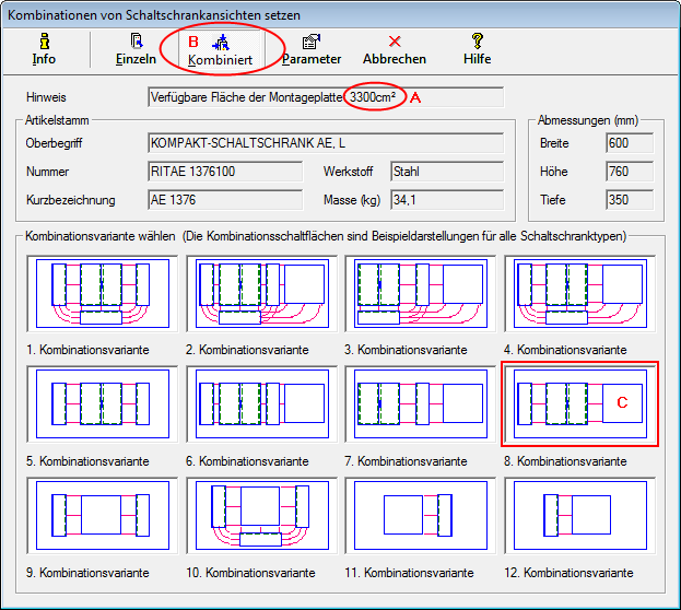 Übungshandbuch Treesoft CAD Schaltschrank-Assistent Rittal Abbildung 3.3.4: Kombination einer Schaltschrankansicht setzen 3.