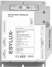 ESYLUX LÖSUNG RAUMREGLER BOX 2 DALI: 12x EVG (Bus + 230V) 4 Gruppen + Broadcast Notbeleuchtungsfunktion 230V: 2x Schaltaktor 16A AN/AUS oder PWM Binär: 2x Eingang