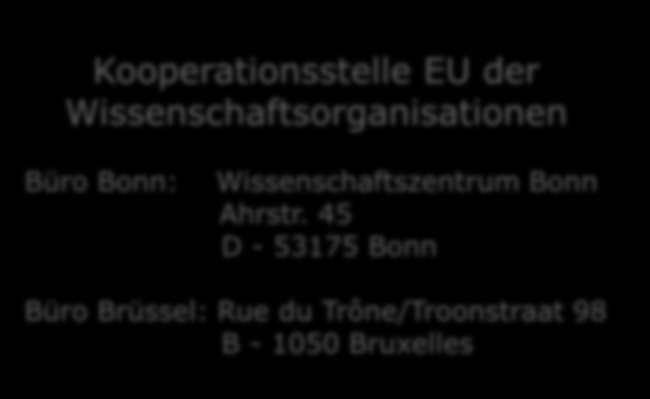 Kooperationsstelle EU der Wissenschaftsorganisationen Büro Bonn: