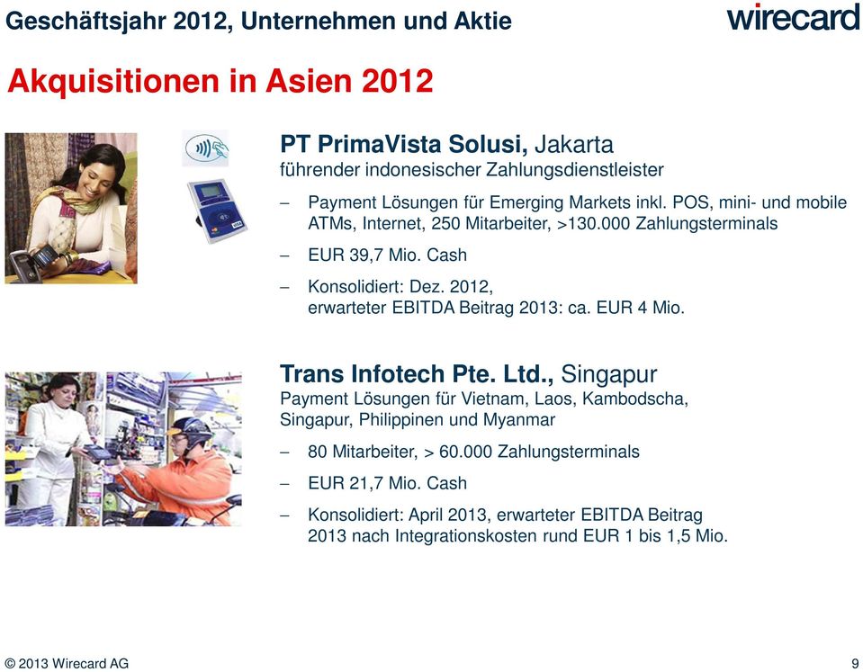 2012, erwarteter EBITDA Beitrag 2013: ca. EUR 4 Mio. Trans Infotech Pte. Ltd.