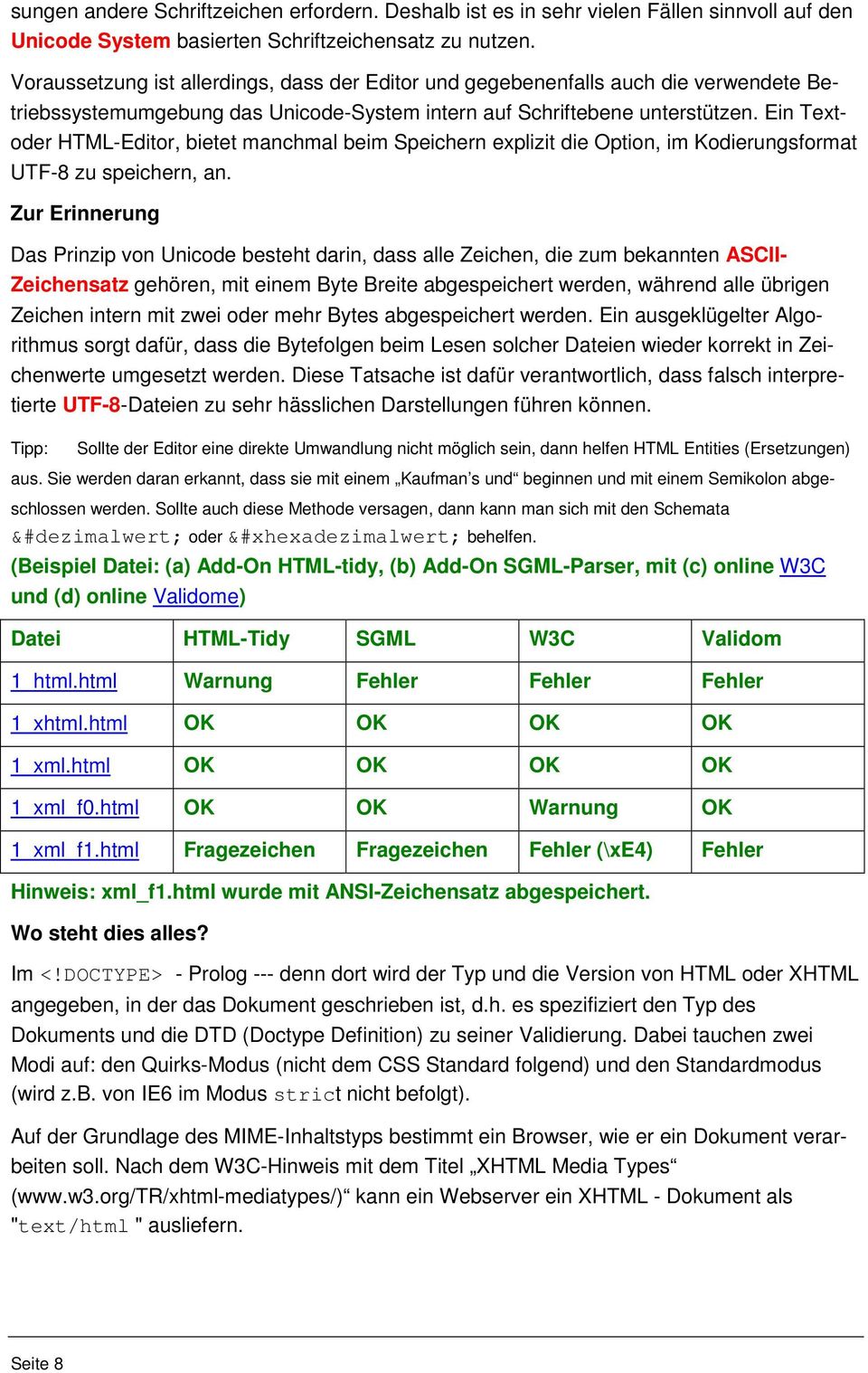 Ein Text- oder HTML-Editor, bietet manchmal beim Speichern explizit die Option, im Kodierungsformat UTF-8 zu speichern, an.