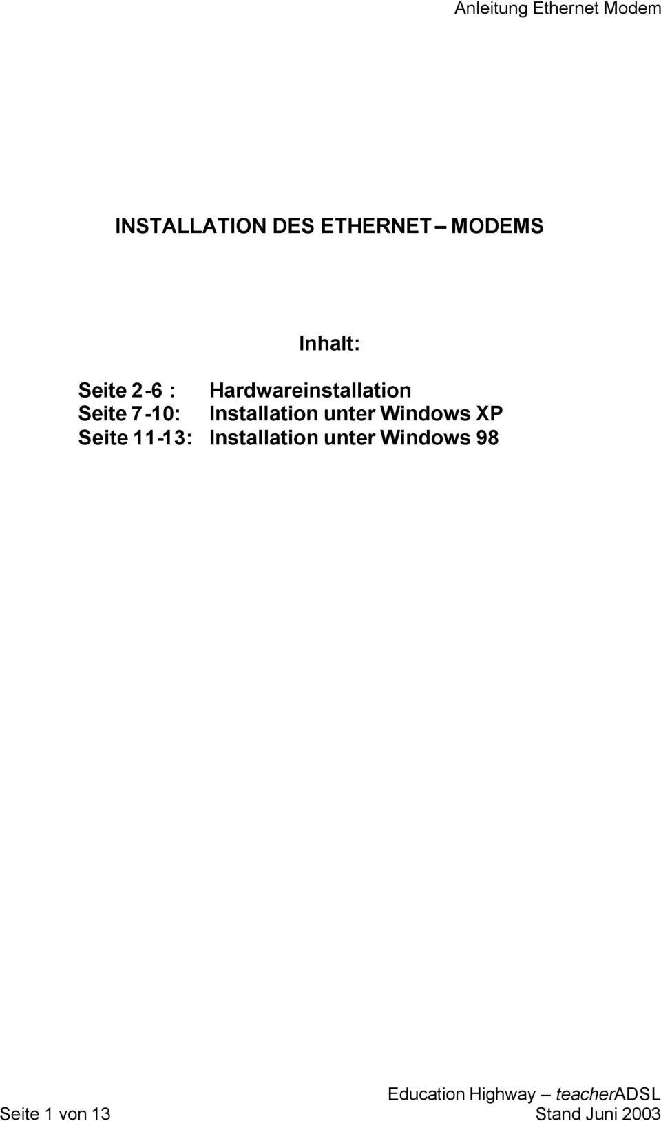Installation unter Windows XP Seite 11-13: