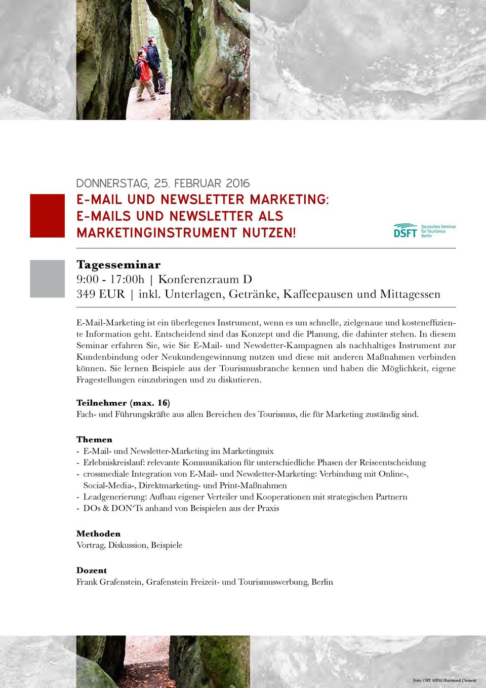 In diesem Seminar erfahren Sie, wie Sie E-Mail- und Newsletter-Kampagnen als nachhaltiges Instrument zur Kundenbindung oder Neukundengewinnung nutzen und diese mit anderen Maßnahmen verbinden können.