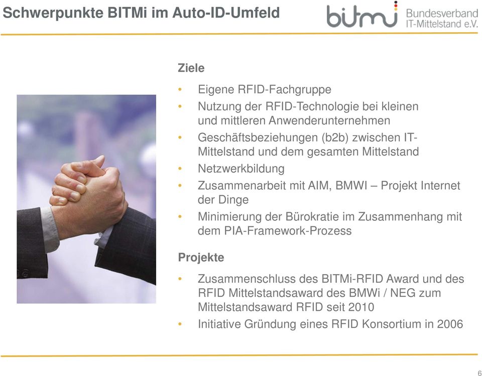 AIM, BMWI Projekt Internet der Dinge Minimierung der Bürokratie im Zusammenhang mit dem PIA-Framework-Prozess Projekte Zusammenschluss