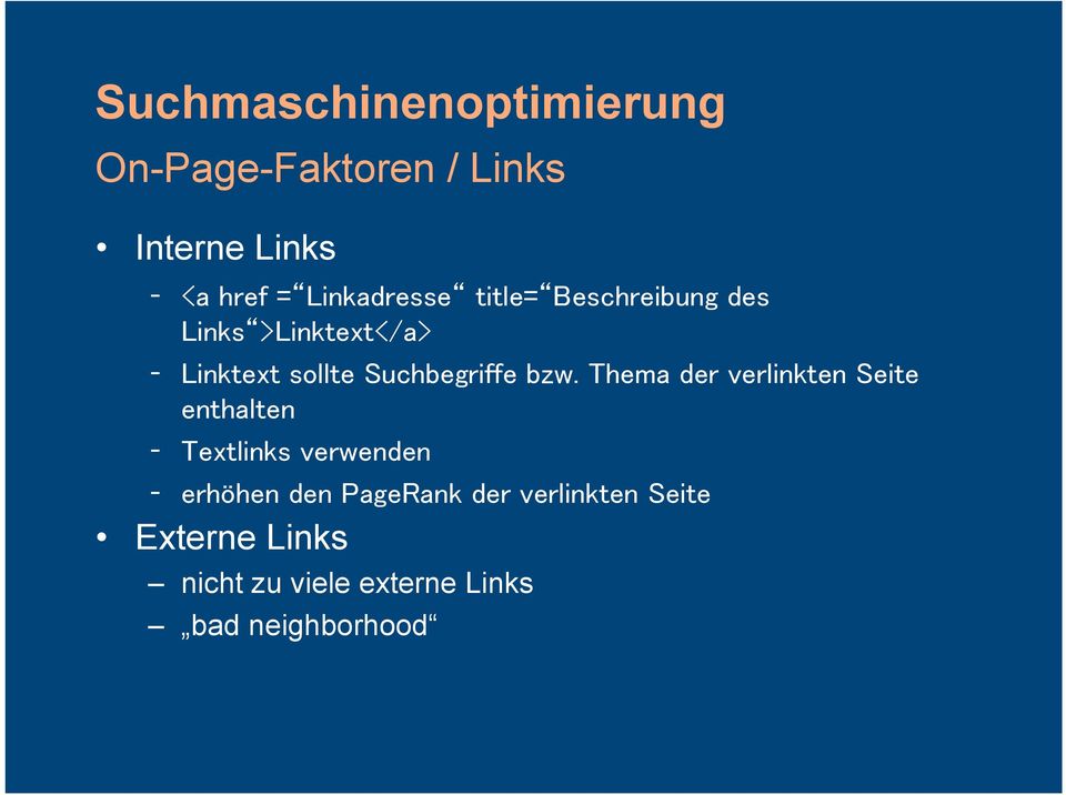 Links nicht zu viele