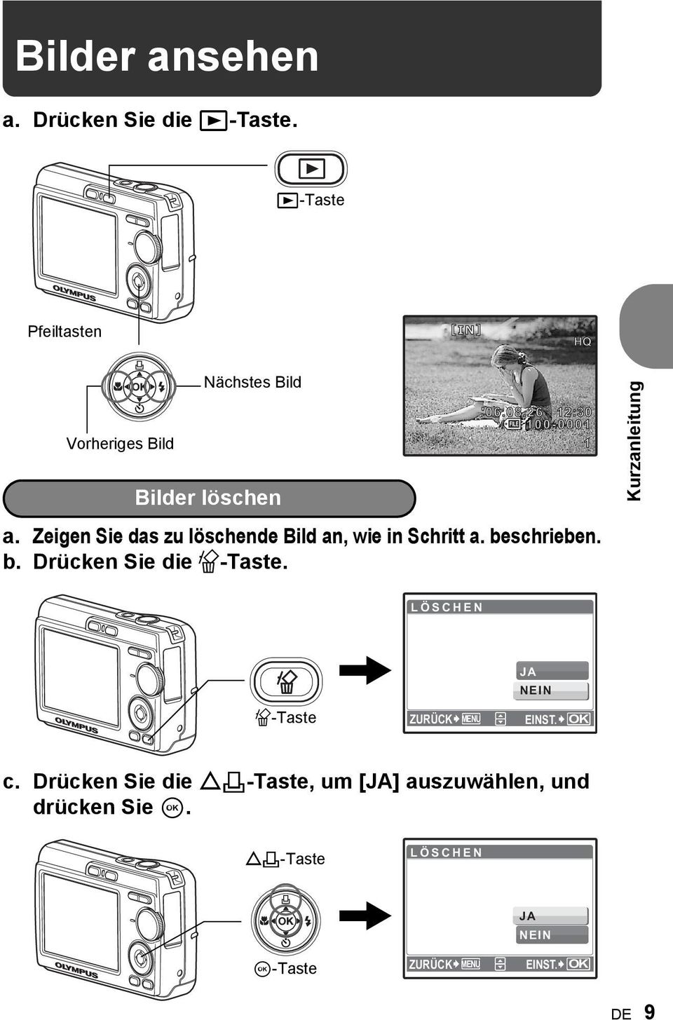 schrieben. b. Drücken Sie die S-Taste. 1 Kurzanleitung LÖSCHEN JA NEIN S-Taste ZURÜCK MENU EINST. OK c.