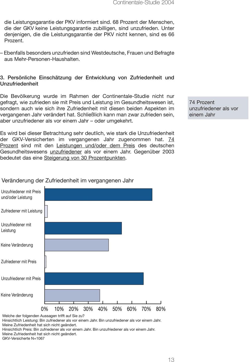 Persönliche Einschätzung der Entwicklung von Zufriedenheit und Unzufriedenheit Die Bevölkerung wurde im Rahmen der Continentale-Studie nicht nur gefragt, wie zufrieden sie mit Preis und Leistung im