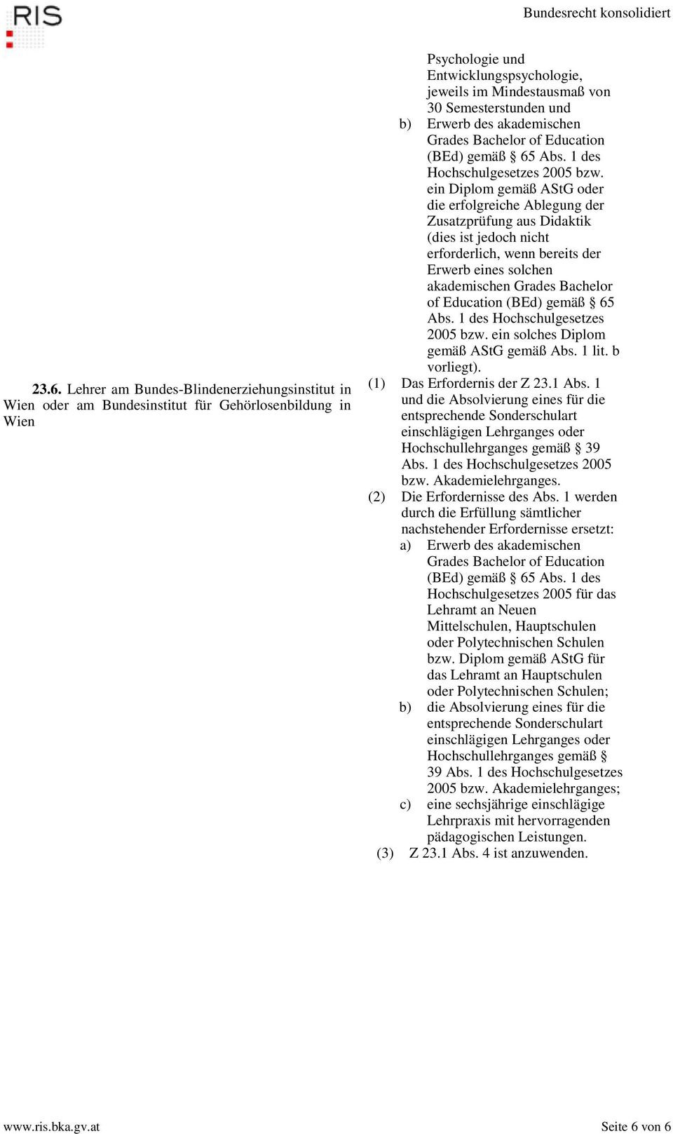 ein Diplom gemäß AStG oder die erfolgreiche Ablegung der Zusatzprüfung aus Didaktik (dies ist jedoch nicht erforderlich, wenn bereits der Erwerb eines solchen akademischen Grades Bachelor of