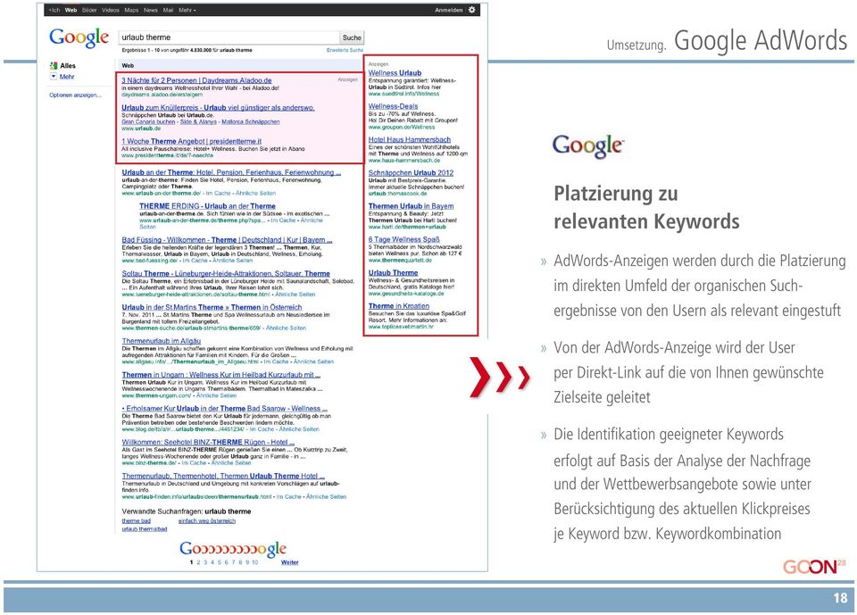 organischen Suchergebnisse von den Usern als relevant eingestuft Von der AdWords-Anzeige wird der User per Direkt-Link auf
