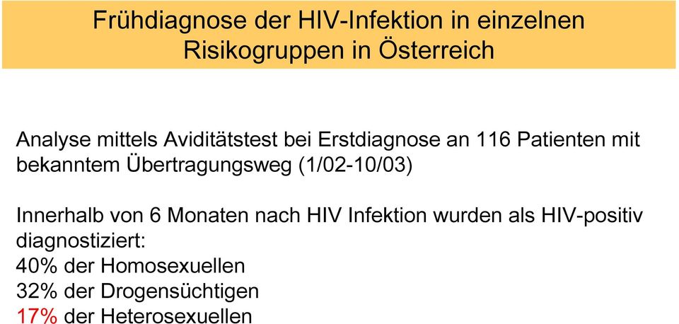 Übertragungsweg (1/02-10/03) Innerhalb von 6 Monaten nach HIV Infektion wurden als