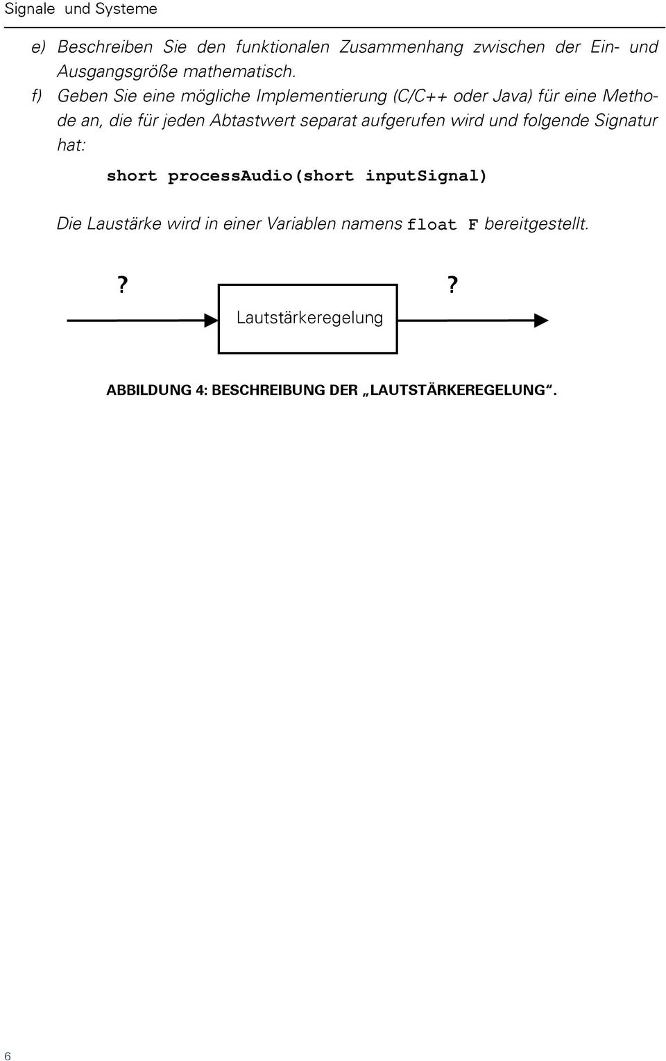 wird und folgende Signatur hat: short processaudio(short inputsignal) Die Laustärke wird in einer