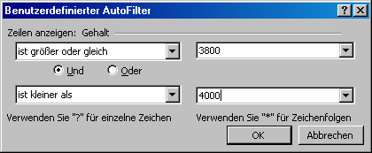 4.5 Der Befehl Filter Autofilter, Spezialfilter... und Alle anzeigen führt, wobei der letzte Befehl nur wirksam ist, wenn zuvor eine Filterung stattfand, die hiermit wieder aufgehoben wird.