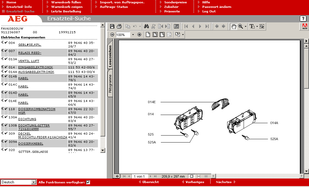 Schaltpläne/Technische Hinweise Wenn Schaltpläne und/oder Technische Hinweise für das ausgewählte Gerät hinterlegt sind, werden Ihnen Verknüpfungen angezeigt.