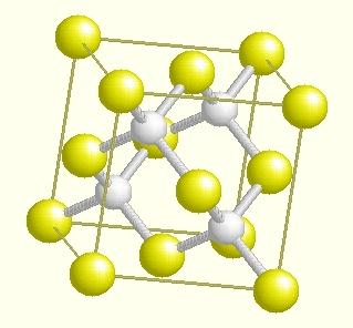 Vorkommen - Zinkblendestruktur: nach ihrem Hauptvertreter der Zinkblende (Zinksulfid, ZnS) benannte Kristallstruktur (AB-Typ) kubisch flächenzentrierte Elementarzelle Zink- und Schwefel-Atome bilden
