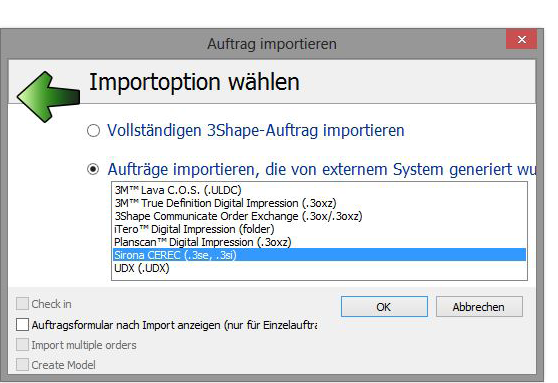 Nachdem sich der Fall geöffnet hat, oben auf Export klicken und in dem dann erscheinenden Fenster unter Dateityp 3shape Fälle (*.3se) auswählen.