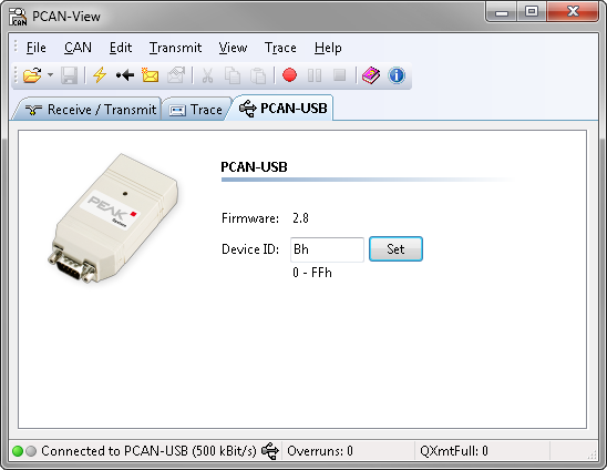 5.1.3 Registerkarte PCAN-USB Abbildung 10: Registerkarte PCAN-USB Über die Registerkarte PCAN-USB können Sie dem Adapter eine Geräte-ID zuweisen.