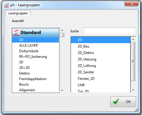 Layerverwaltung Befehle zur Layergruppenschaltung Vordefinierte