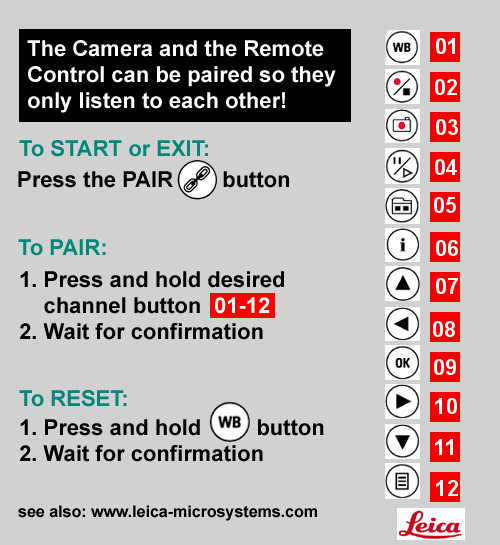Paaren von Kameras mit Fernbedienungen Paaren Es besteht die Möglichkeit, das Leica DMS1000 mit der Fernbedienung zu paaren, sodass die beiden Geräte nur aufeinander reagieren.