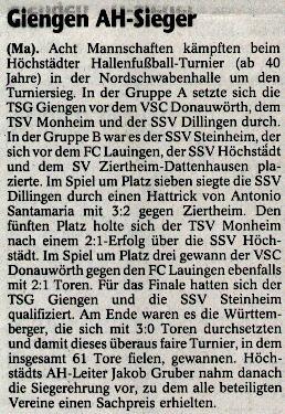 Platz Verein 1. TSG Giengen 2. SSV Steinheim 3. VSC Donauwörth 4.