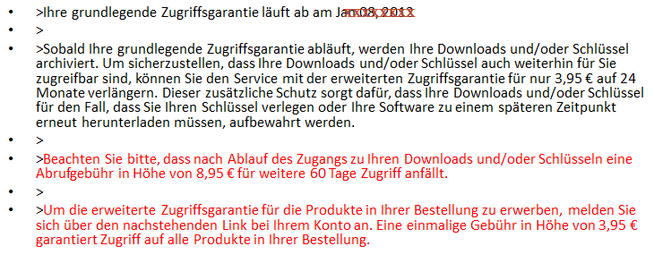 Access Guarantee/ Zugriffsgarantie Erfolgt kein Download bekommt man eine Erinnerungsmail. co.