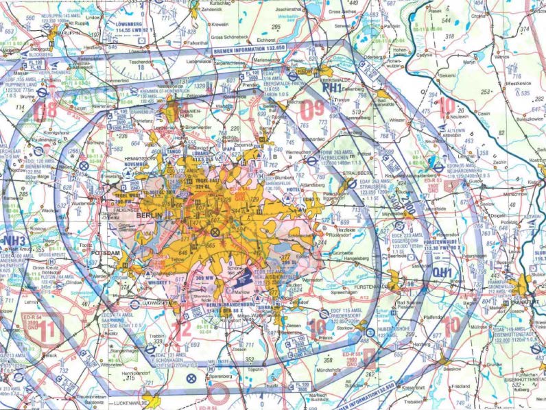 Luftfahrerkarte Berlin, Kontrollzone Besondere Regelungen für Kontrollzonen an Flughäfen Hier: Berlin Der Aufstieg von Flugmodellen/UAS ist nur bis zu einer bestimmten Flughöhe ohne Freigabe durch