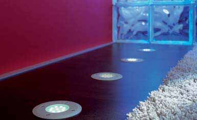 LED Floor Superflache LED-Bodeneinbauleuchte Anwendung: spezielle Beleuchtungslösung für Böden in Wohn- und Geschäftsbereichen Anschluss: LED-Trafo DC 24V Leuchtmittel: extrem langlebige 9 x 0,1W