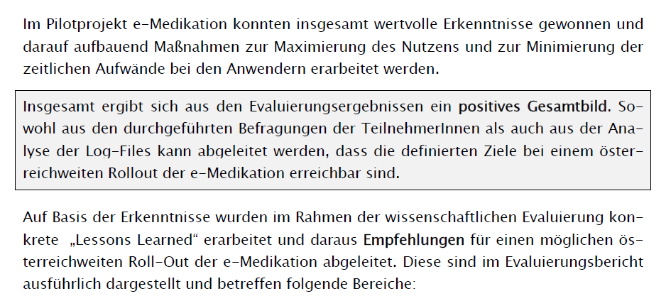 Evaluierung durch MUW Projektleiter