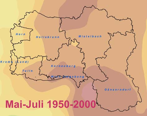 Niederösterreichisches Klimaprojekt Landwirtschaft Seite 32 Der Hydrothermalindex eignet sich hier, trockene Monate der Vegetationsperiode, Regionen und deren Prognosen für die Zukunft darzustellen.