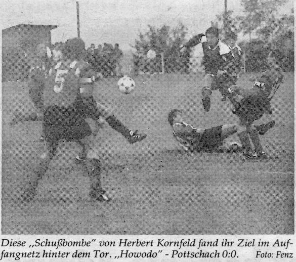Mittwoch, 9. Oktober 1996 Hochwolkersdorf - Pottschach 0:0.- 4. Minute: Ein Hausecker- Freistoß springt von der Latte ins Torout.