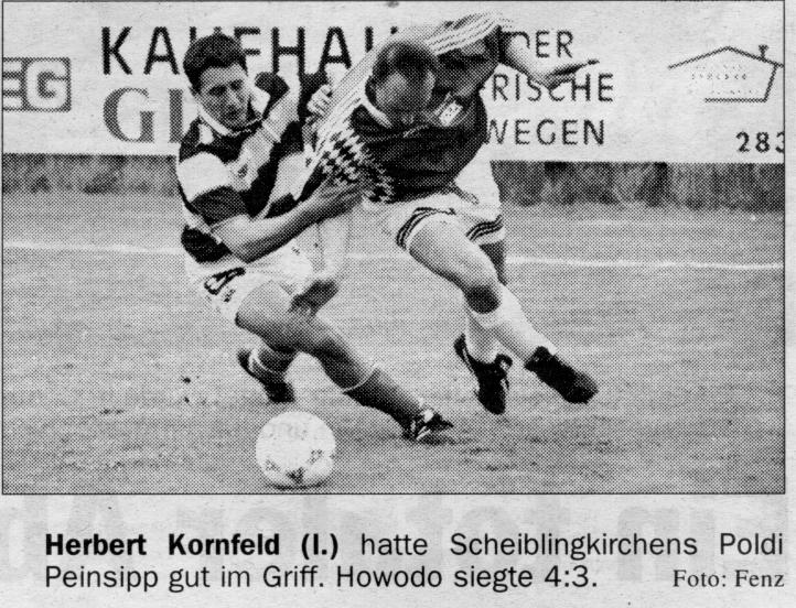 Mittwoch, 7. Mai 1997 Zöbern - Hochwolkersdorf 2:1 (1:0).- Bruno Ziegelwagner hatte mit einem Stangenschuß Pech (25.). Bei den Gästen fehlte diesmal der letzte Paß, trotzdem war man sich auf beiden Seiten einig: Ein Remis wäre gerechter gewesen.