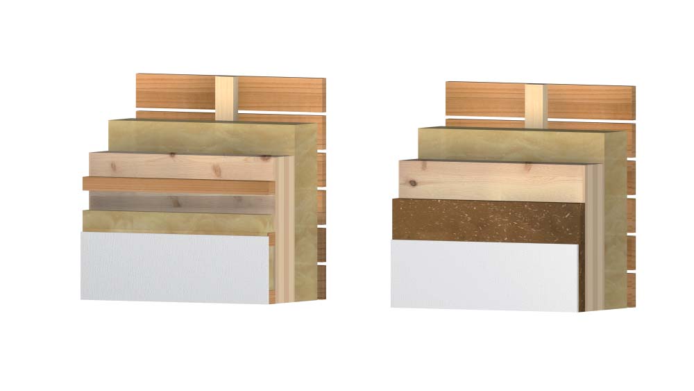 Kostenvergleich an Beispielen Außenwände Holzrahmenbau AW-System herkömmlich AW mit ÖKOMASSIV-Platte 7 7 Fassade,0 cm Hinterlüfungsebene,00 cm DWD-Platte,0 cm Pfosten-Riegel /0 dazw.