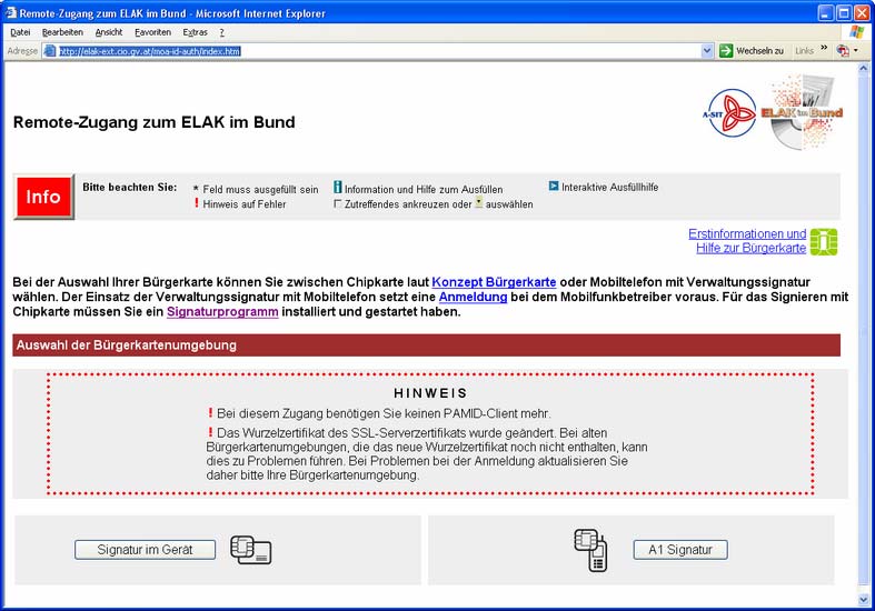Beispiel 1: Intranet-Zugang Anwendung für MOA-ID Proxy Gesicherter Zugang zu ELAK im Bund Verbindungen über https gesichert Identifikation mit Bürgerkarte