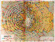 Abb. 1: Diese Karte von LOOMIS um 1860 zeigt die Häufigkeit der Nordlichter in den polaren Regionen. Das rote Band kennzeichnet eine Häufigkeit von jährlich ca. 80 Erscheinungen. Abb.