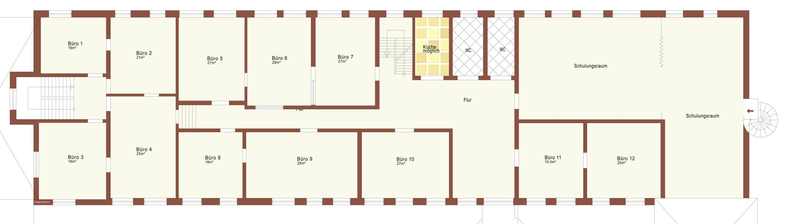 Grundriss Obergeschoss Mietbeispiel ca. 85 m² (mit Klimaanlage) Kaltmiete/Monat 340,00 zzgl. 19% MwSt.* + Nebenkosten Individuelle Erweiterungen möglich. * Inkl.