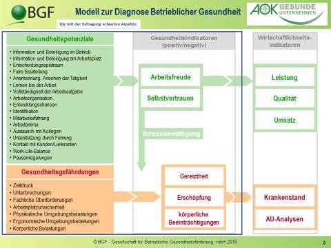 Das Modell Diagnose Betriebliche Gesundheit von der BGF GmbH in Berlin: Es werden also nicht nur Gefährdungen identifiziert, in ihrer Wirkung eingestuft und Maßnahmen zu ihrer Prävention