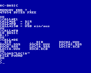 BASIC: Im CAOS-Menü befinden sich zwei neue Menüworte BASIC und REBASIC. Diese stehen im Adressbereich ab C000h des Vinculum-Programms wenn dieses im KC-Speicher eingeblendet ist.