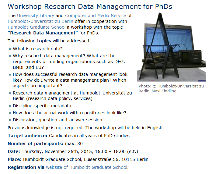 Workshop Research Data Management Speziell für Promovierende Aspekte der guten wissenschaftlichen Praxis im