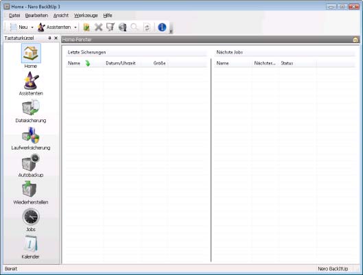 Benutzeroberfläche 3 Benutzeroberfläche Die Benutzeroberfläche von Nero BackItUp ist der Ausgangspunkt für Ihre Sicherungen, Wiederherstellungen und sonstigen Handlungen, die Sie mit Nero BackItUp