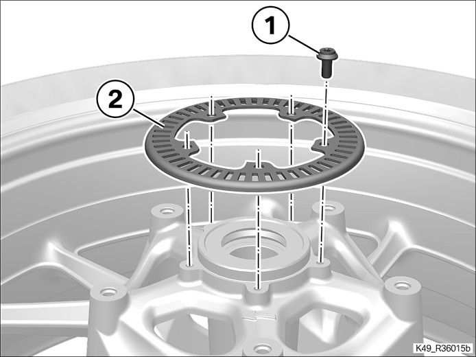 Distanzbuchse links (1) ausbauen. Kettenradträger (2) und Ruckdämpfungselemente (3) ausbauen. Distanzbuchse rechts (4) ausbauen.