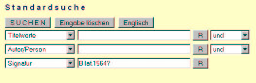 Aufbau der Signatur aus folgenden Elementen Format Oktav: B. Quart: Ba Folio: Bb.. Sprachbezeichnung: B franz. Ba lat. Bb deutsch B hebr. Ba isländ. Erscheinungsjahr: B franz. 1556 Ba lat.