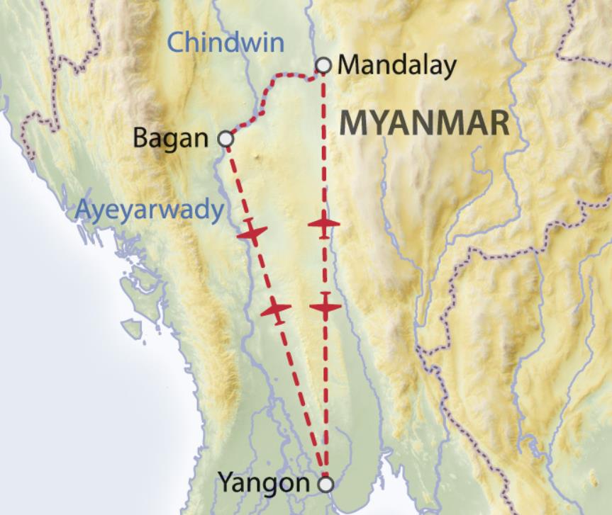 Flusskreuzfahrt auf der Belmond Road nach Mandalay Kreuzfahrt 4 Tage/3 Nächte Yangon ~ Mandalay und Sagaing ~ Mandalay ~ Ava ~ Bagan ~ Yangon