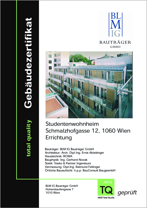Das ÖGNB-Gütesiegel und das TQB-Gebäudebewertungstool für die Gebäudeoptimierung Die 2009 gegründete Österreichische Gesellschaft für Nachhaltiges Bauen nützt das Gebäudebewertungs-Tool TQB als