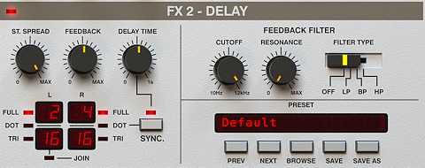 Mixer Effekt-Algorithmen Delay Der Delay-Effekt ist Effekt-Kanal 2 (FX2) zugewiesen, und wird über die Parameter in der FX2 Delay Sektion gesteuert.