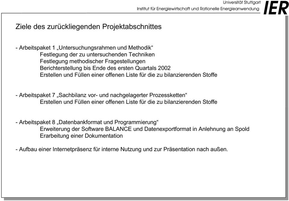 vor- und nachgelagerter Prozessketten Erstellen und Füllen einer offenen Liste für die zu bilanzierenden Stoffe - Arbeitspaket 8 Datenbankformat und Programmierung