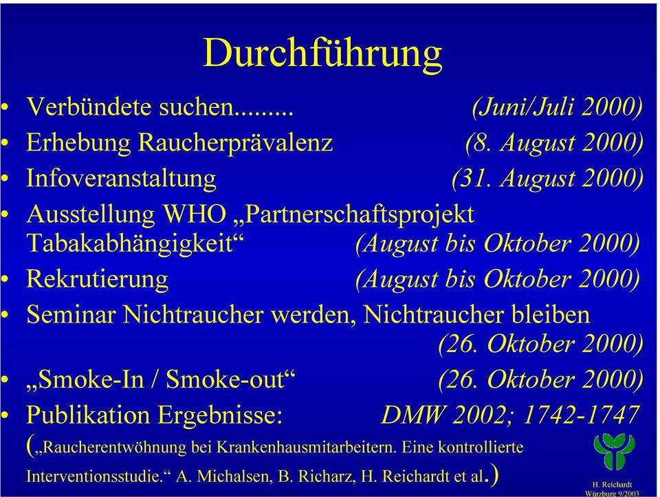 Seminar Nichtraucher werden, Nichtraucher bleiben (26. Oktober 2000) Smoke-In / Smoke-out (26.