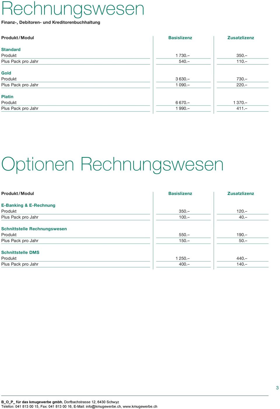 Optionen Rechnungswesen E-Banking & E-Rechnung Produkt 350. 120. Plus Pack pro Jahr 100. 40.