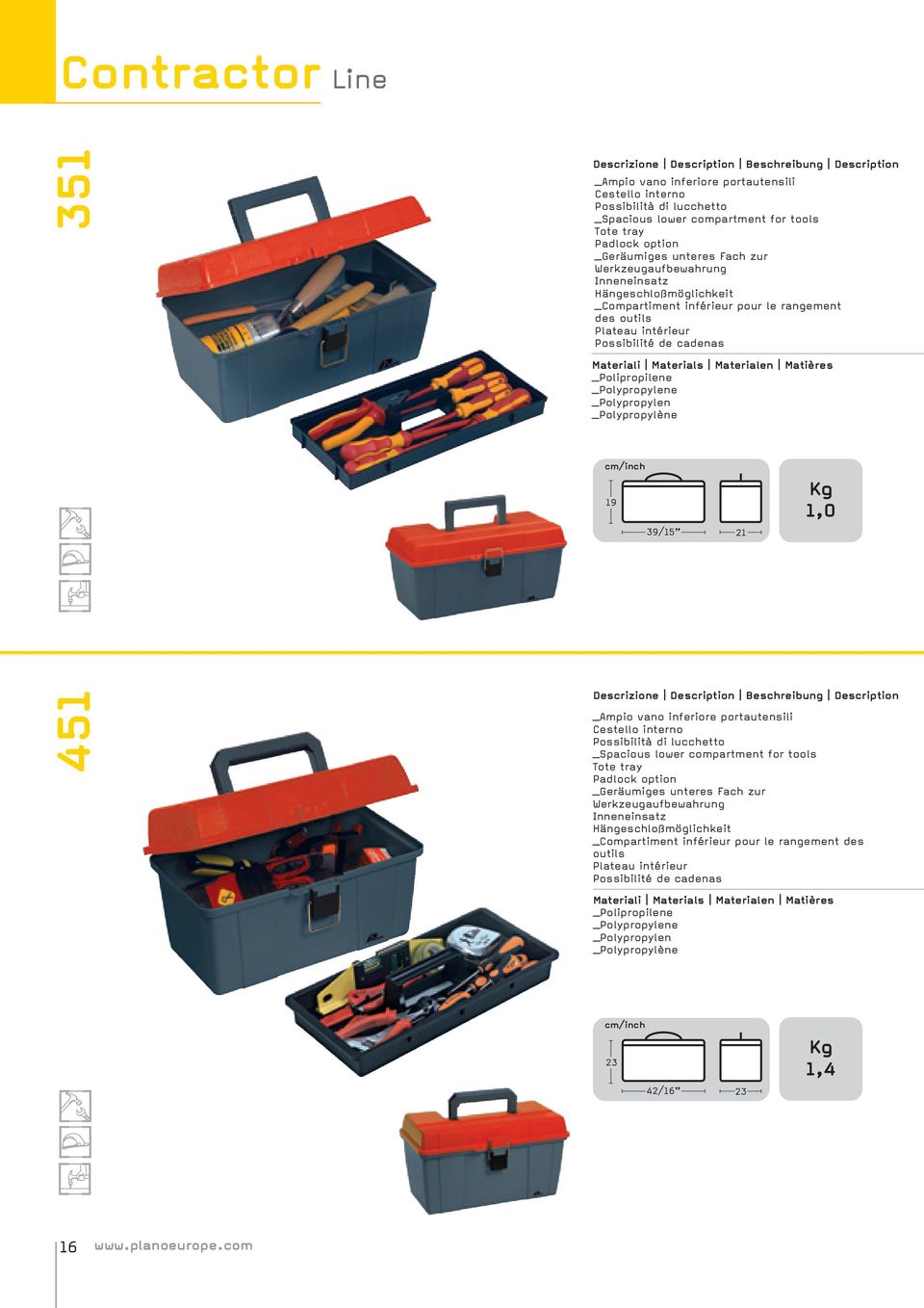 1,0 451 _Ampio vano inferiore portautensili Cestello interno _Spacious lower compartment for tools Tote tray _Geräumiges unteres Fach